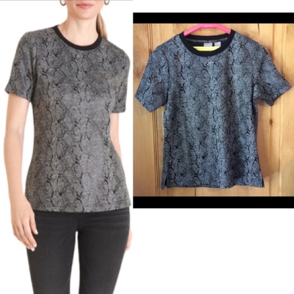 CHICO’S Snake-Print Jacquard Gray Black Tee Top $59.50 NWT 0